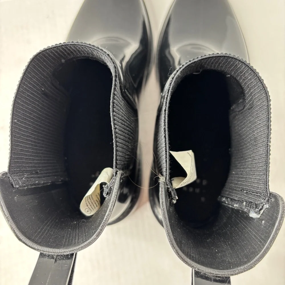 A New Day Camille heeled Chelsea rain Boots black shiny waterproof Size 8 NWOB